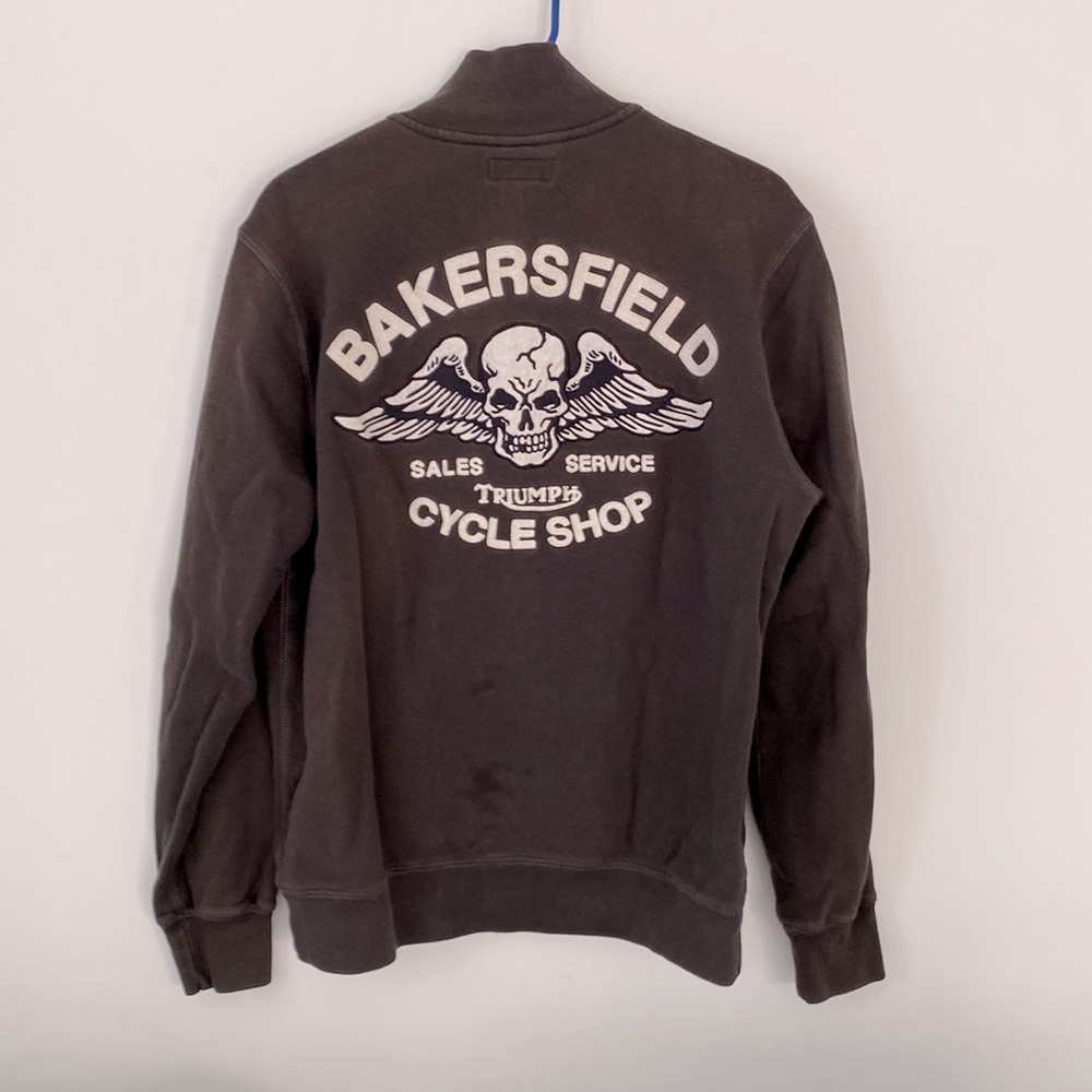 Lucky Brand vintage inspired Triumph motorcycle apparel zip up sweat jacket, M